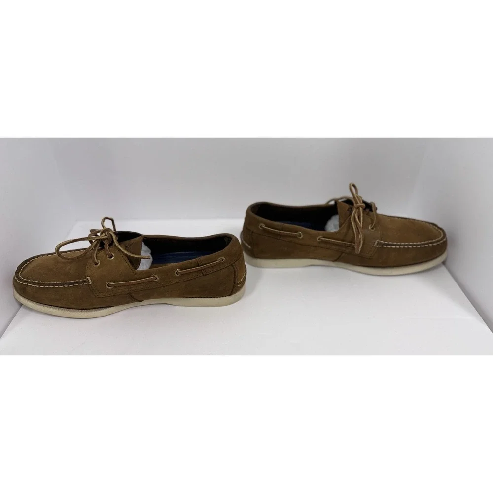 Rugged Shark Men's‎ Leather Boat Shoes Brown Moc Toe Lace Up Deck Size 11.5M